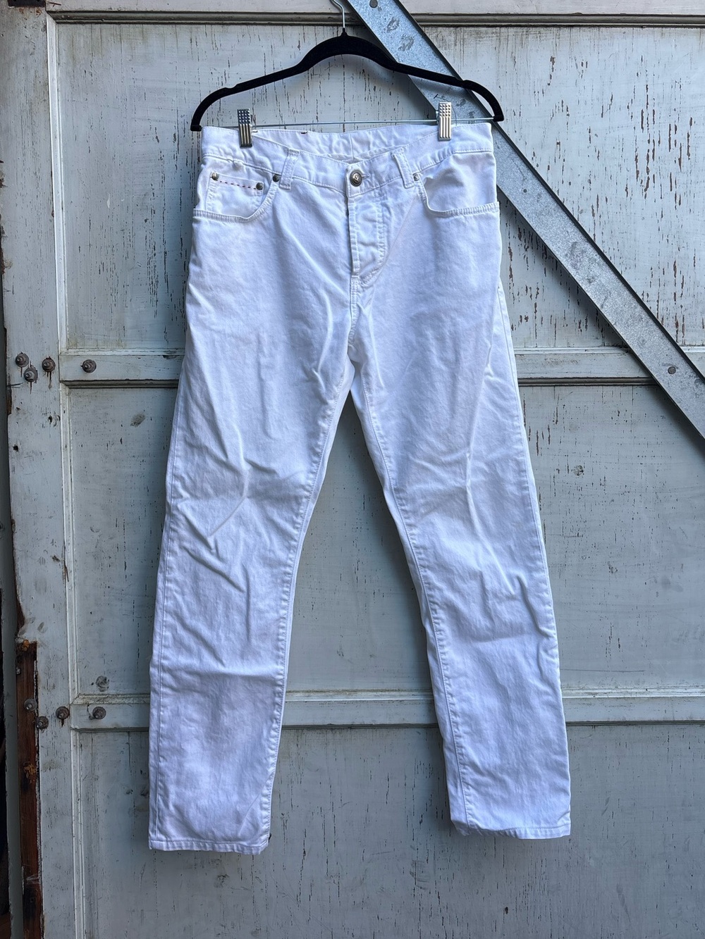 Isaia Napoli Men's Skinny Slim Fit White Italian Cotton Jeans Size 32x29.5